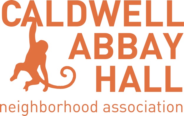 click logo to goto home page. logo is monkey swining on the words caldwell abbay hall
