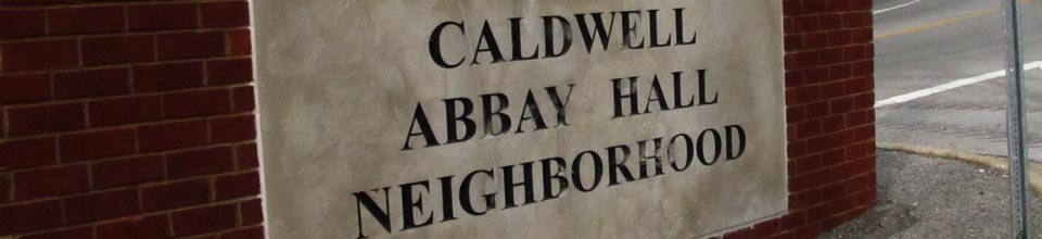Caldwell Abbay Hall Neighborhood brick and stone sign